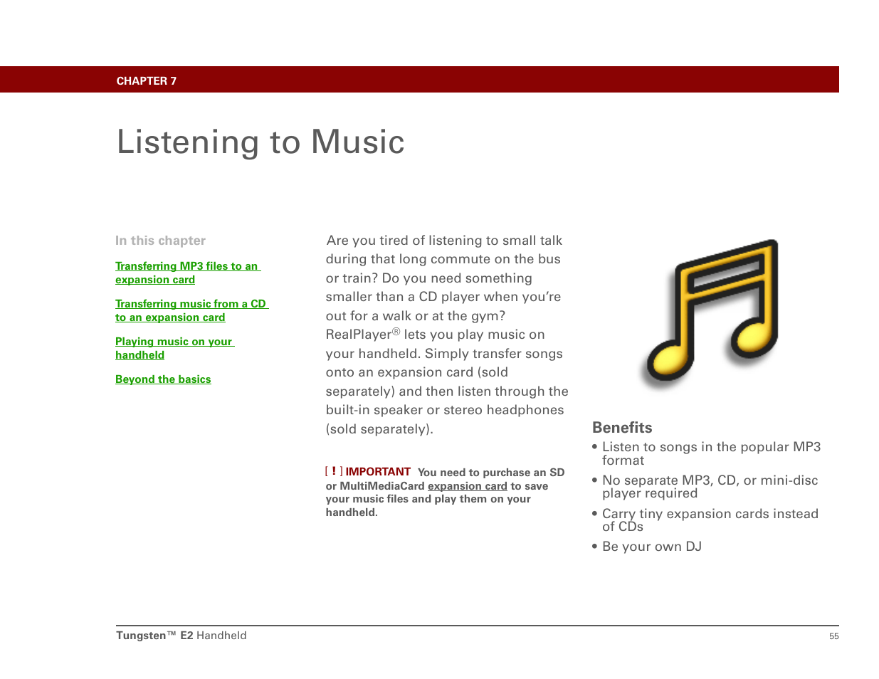 Listening to music, Chapter 7: listening to music | Int'l Wireless E2 User Manual | Page 64 / 159