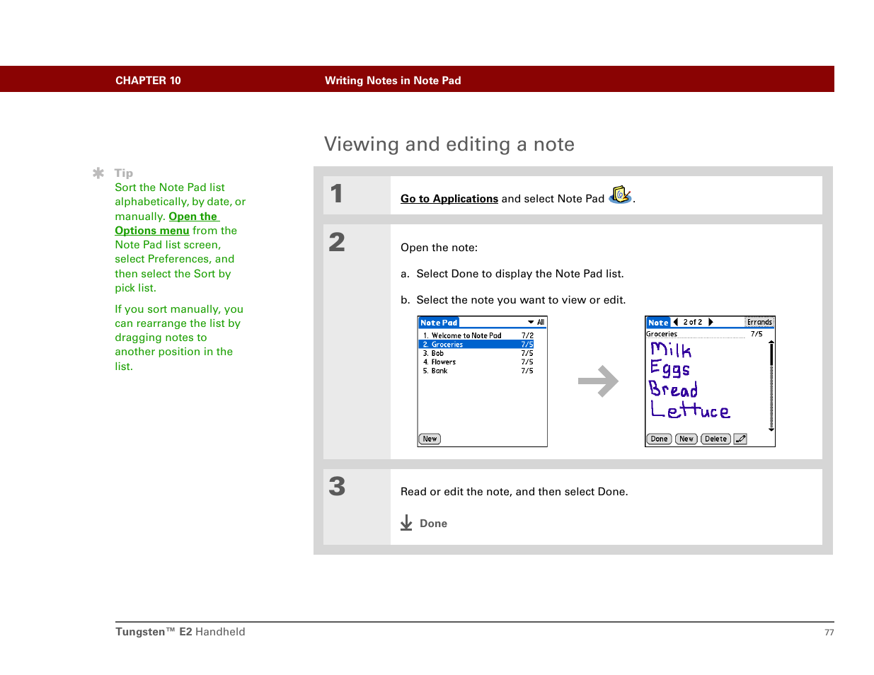 Viewing and editing a note | Int'l Wireless E2 User Manual | Page 86 / 159