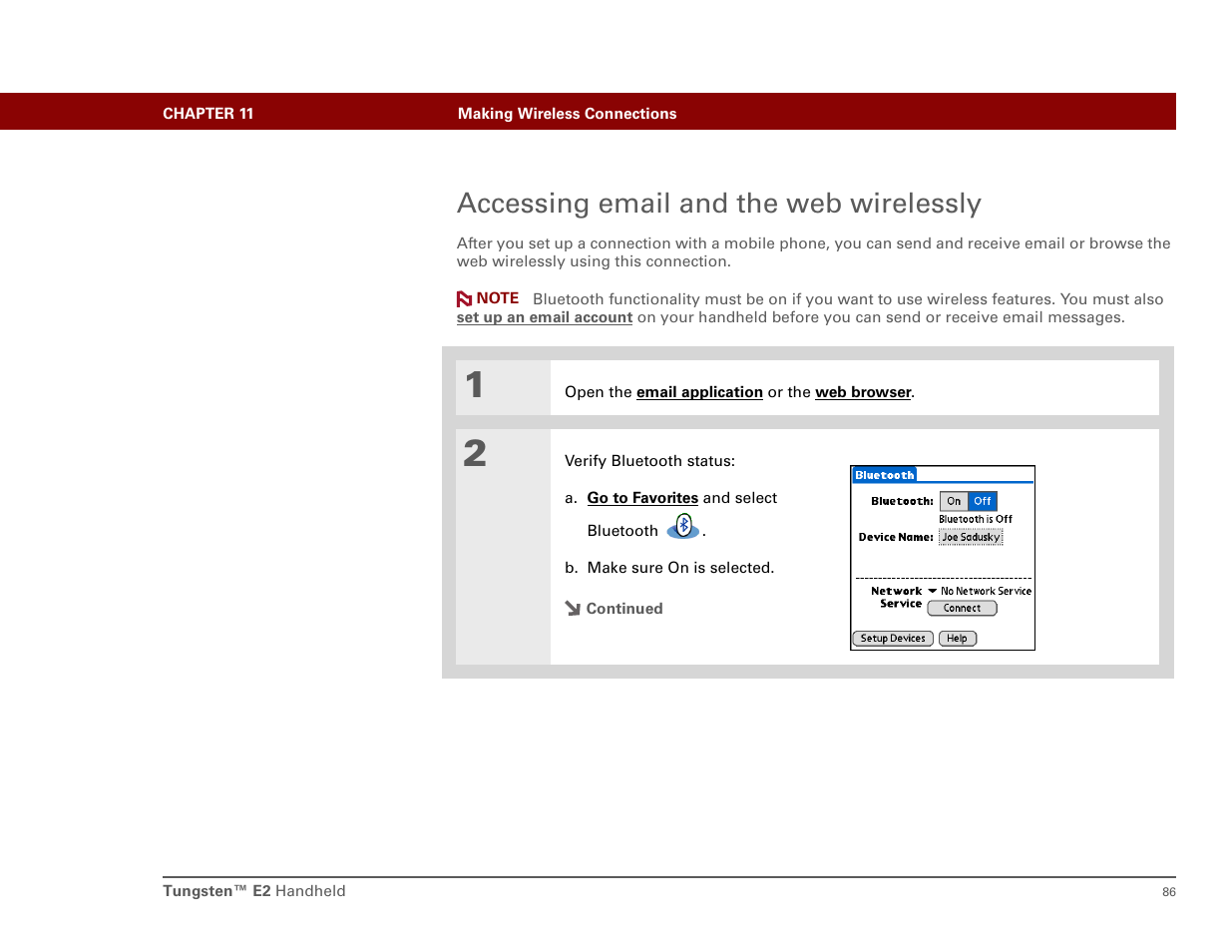 Accessing email and the web wirelessly | Int'l Wireless E2 User Manual | Page 95 / 159