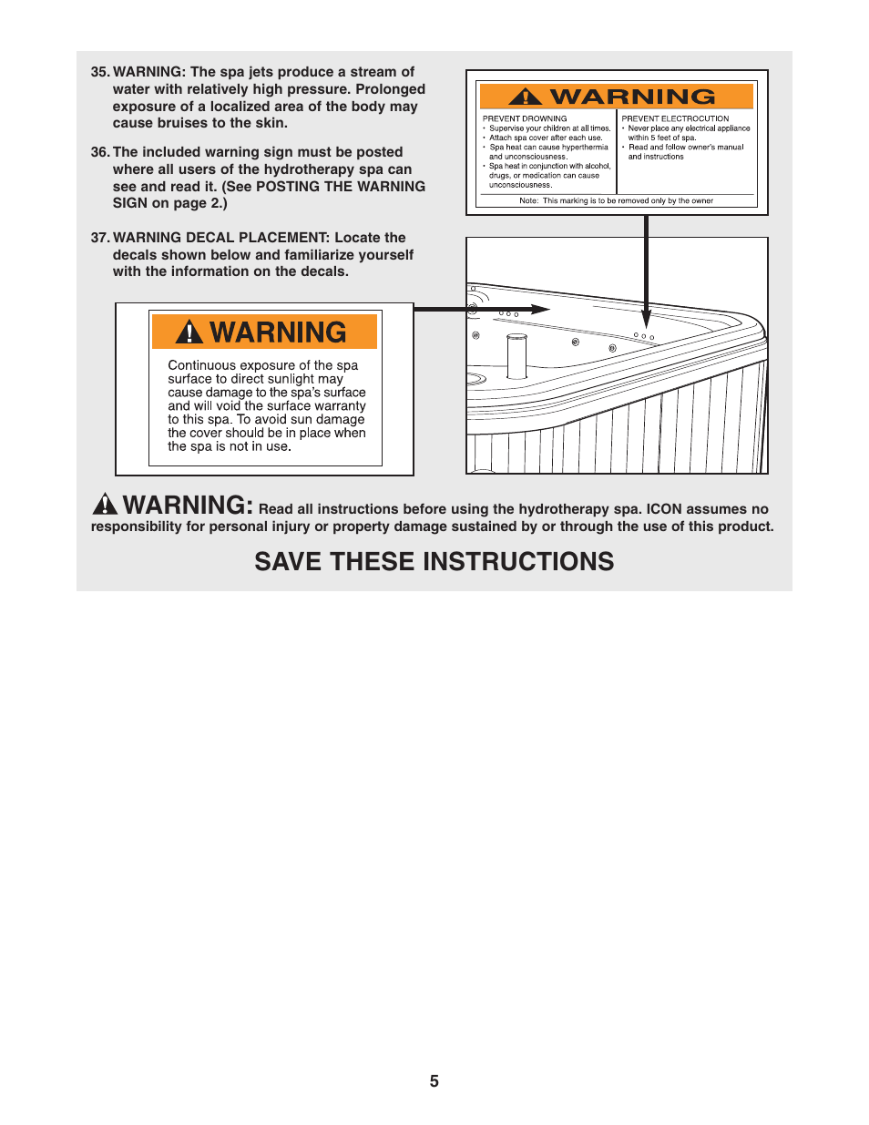 Warning, Save these instructions | Image IMSB53950 User Manual | Page 5 / 24