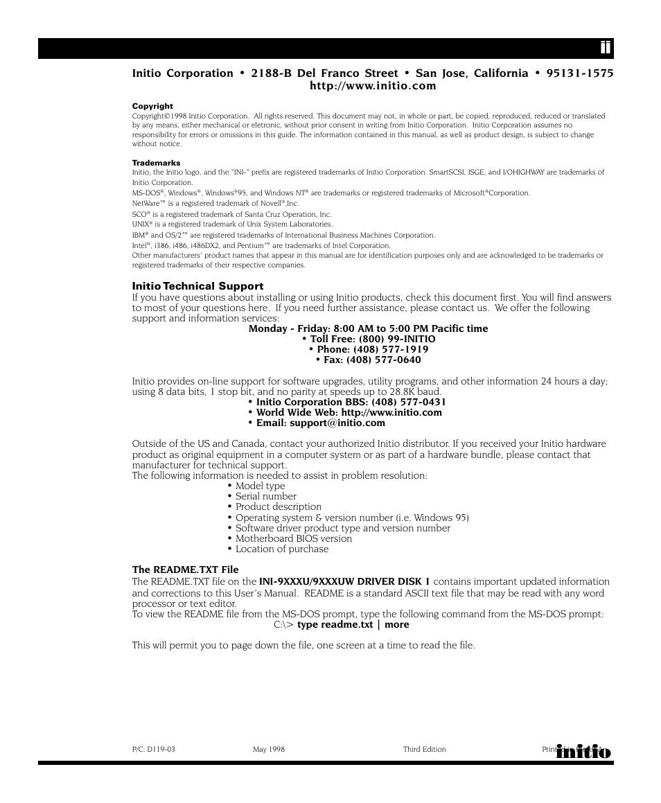 Initio | Initio I/O HIGHWAY User Manual | Page 2 / 62