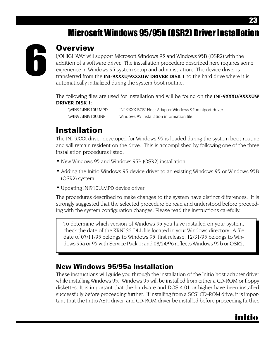 Initio, Overview, Installation | Initio I/O HIGHWAY User Manual | Page 27 / 62