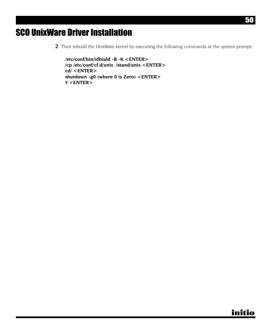Sco unixware driver installation, Initio | Initio I/O HIGHWAY User Manual | Page 54 / 62