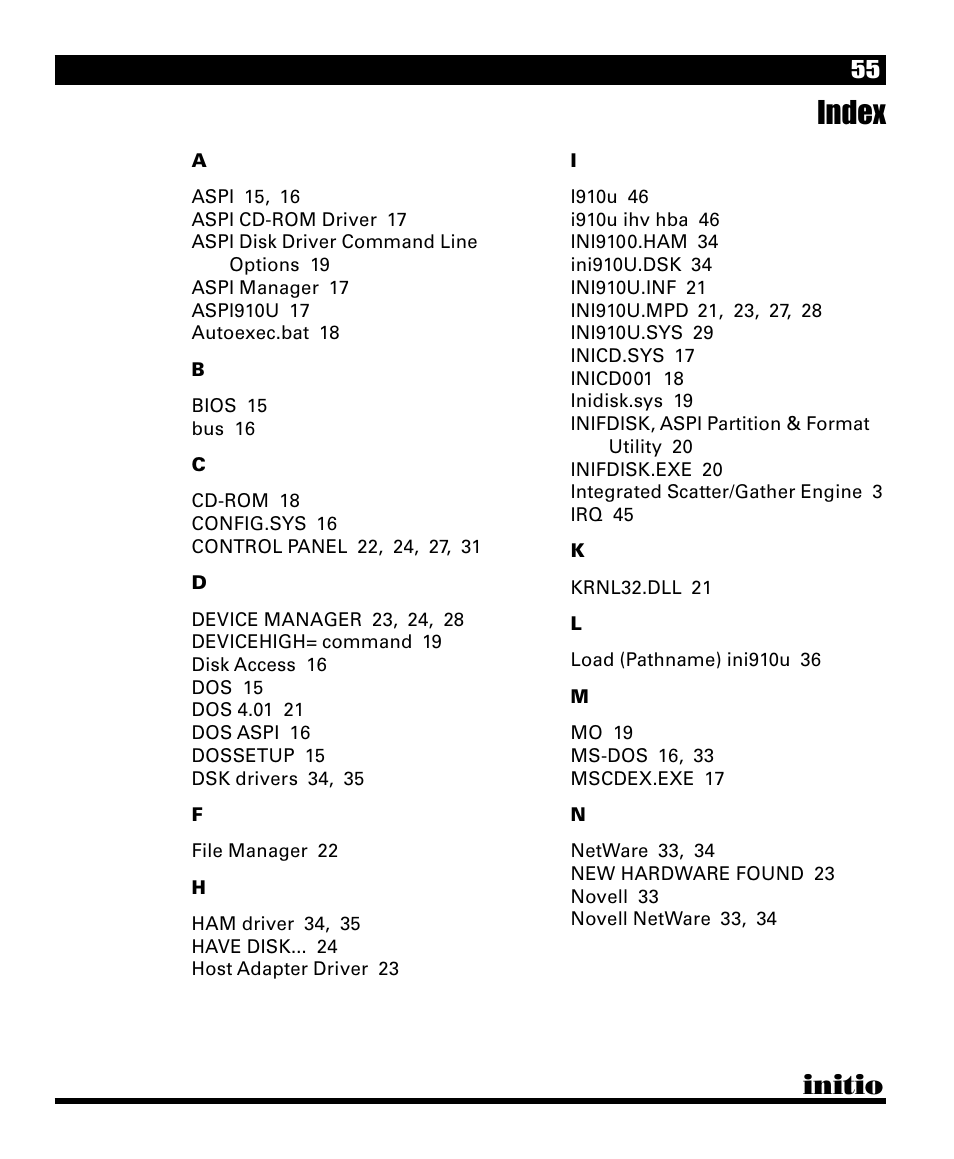 Index, Initio | Initio I/O HIGHWAY User Manual | Page 59 / 62