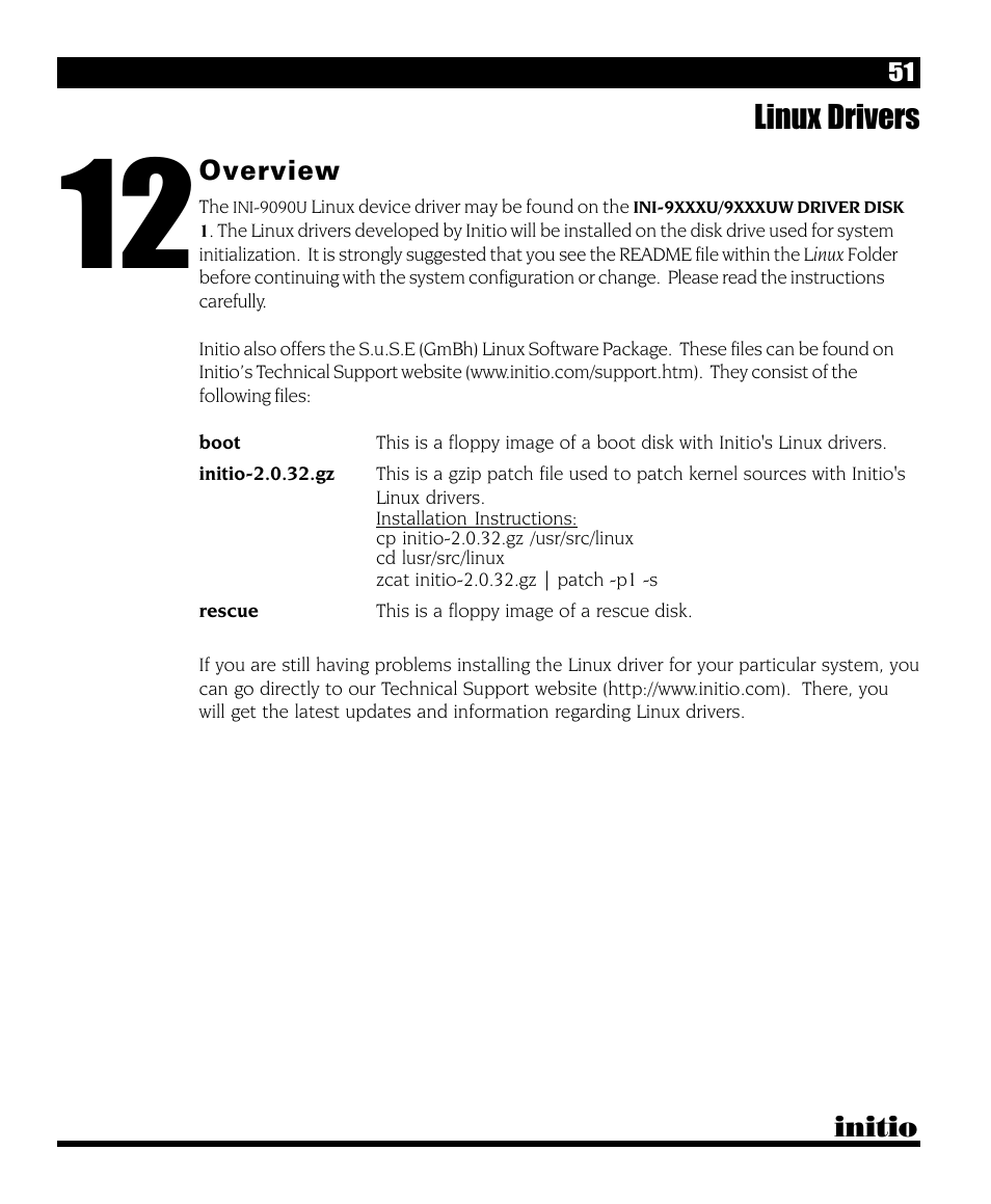 Linux drivers, Initio, Overview | Initio INI-9090U User Manual | Page 55 / 64