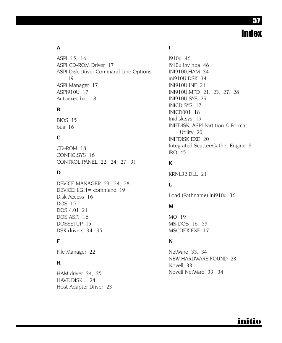 Index, Initio | Initio INI-9090U User Manual | Page 61 / 64