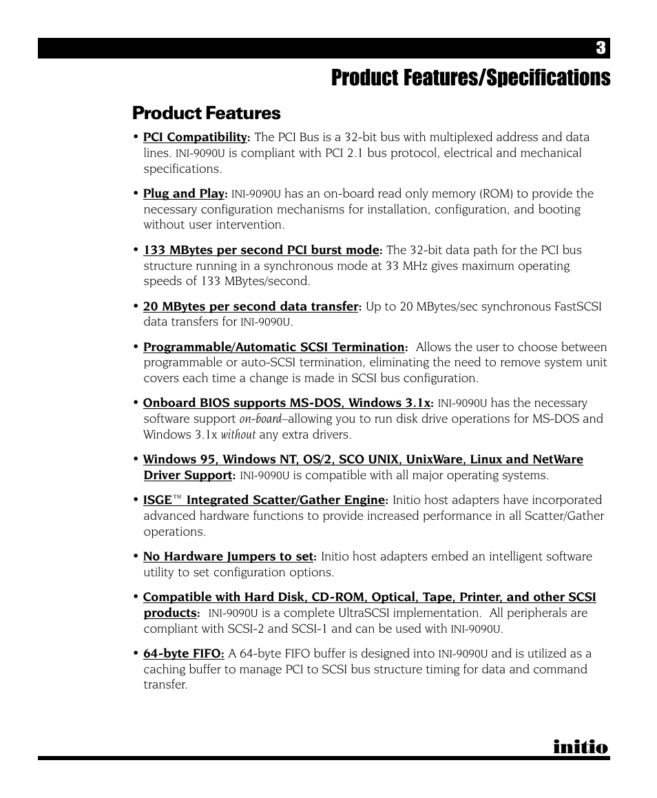 Product features/specifications, Initio, Product features | Initio INI-9090U User Manual | Page 7 / 64