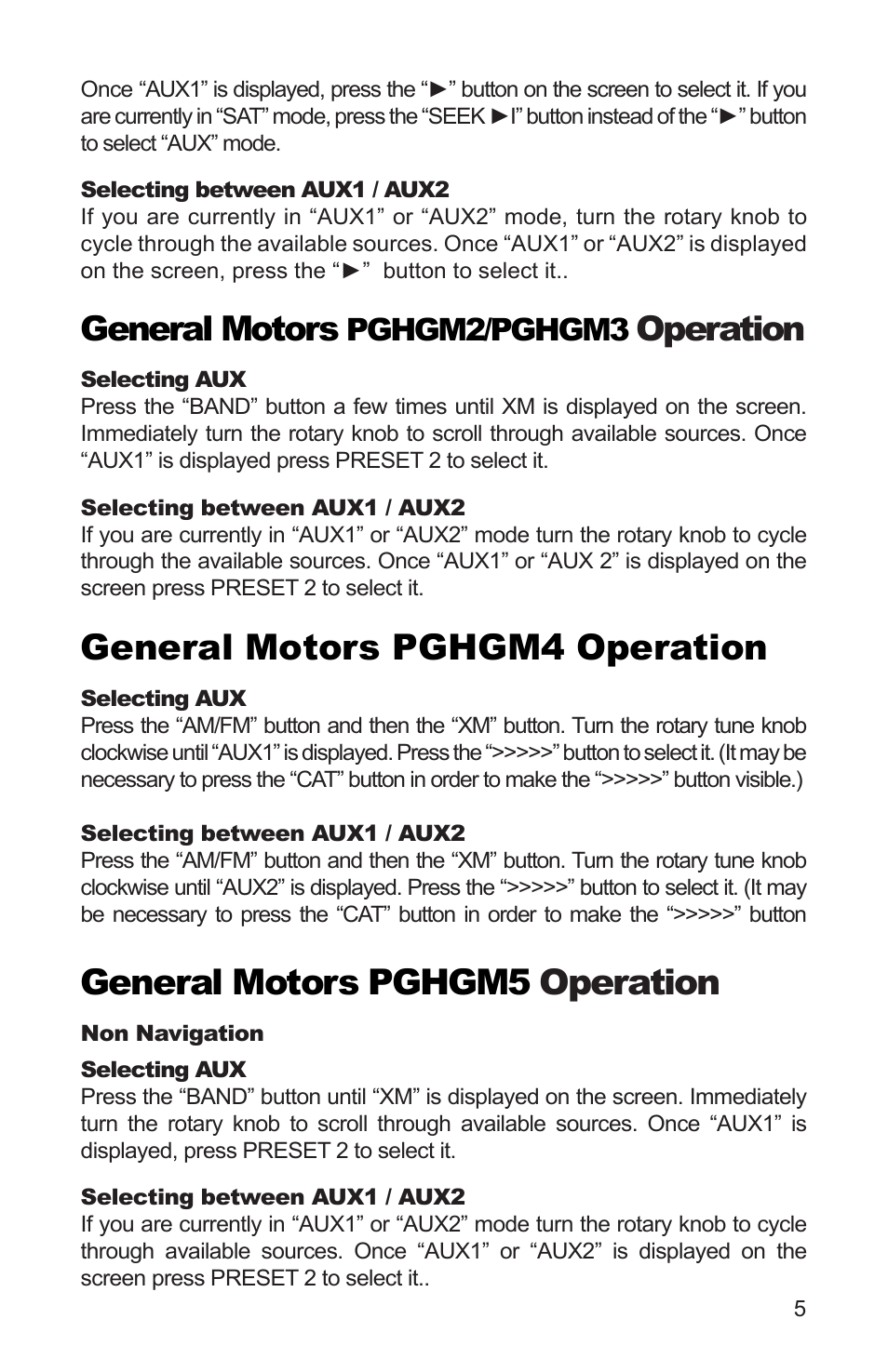 General motors pghgm5 operation, General motors pghgm4 operation, General motors | Operation, Pghgm2/pghgm3 | iSimple DUALINK PGHVW2 User Manual | Page 5 / 8
