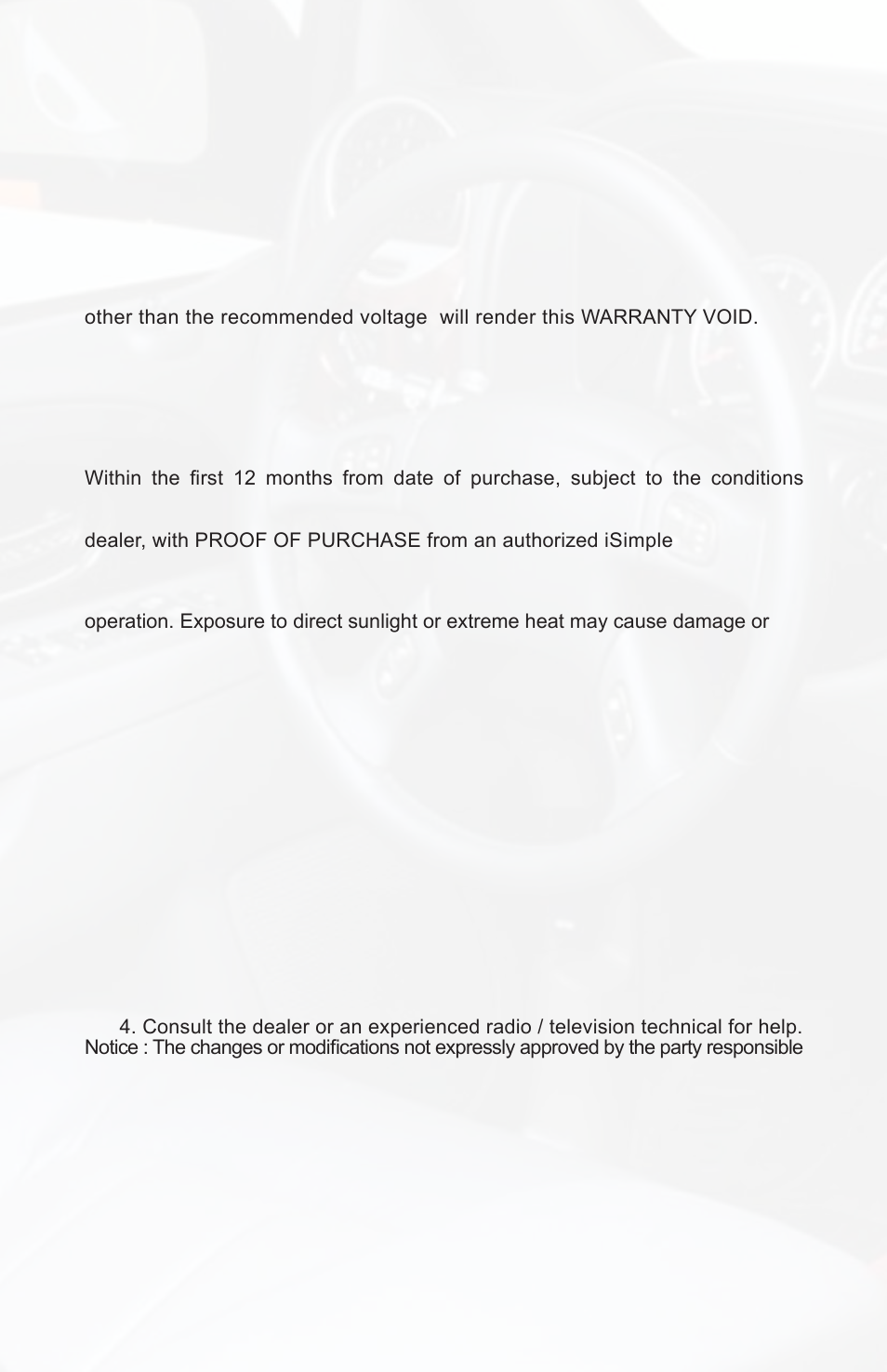 Warranty, One year limited warranty, Warning | Fcc class b radio frequency interference statement | iSimple AAMP OF AMERICA PGHGM5 User Manual | Page 12 / 14