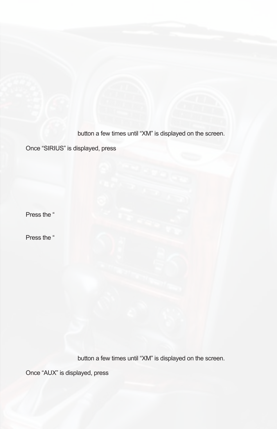 Sirius satellite radio operation, Selecting aux input | iSimple AAMP OF AMERICA PGHGM5 User Manual | Page 9 / 14
