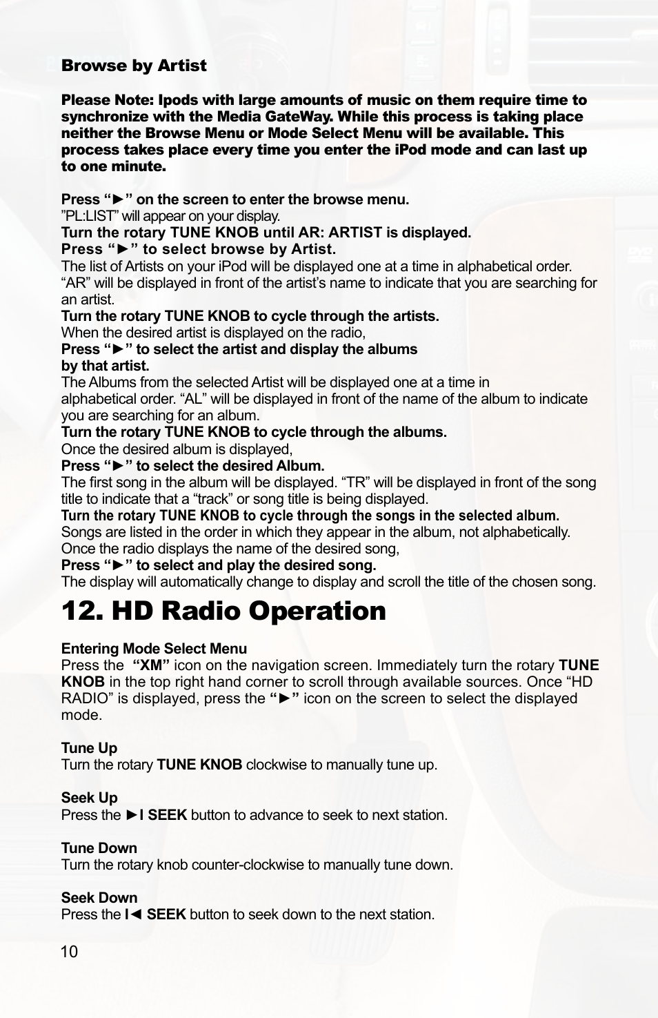Hd radio operation | iSimple IPOD PXAMG User Manual | Page 12 / 17