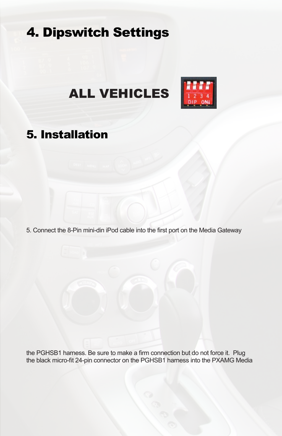 Dipswitch settings, All vehicles, Installation | iSimple PGHSB1 User Manual | Page 5 / 14