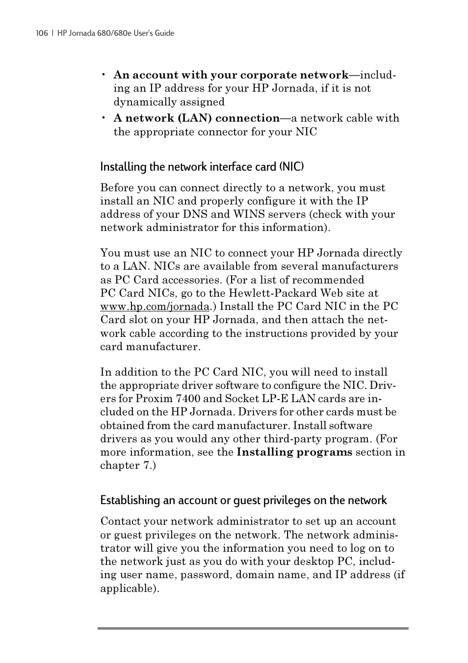 Installing the network interface card (nic) | iSimple Handheld PC 680/680e User Manual | Page 112 / 202