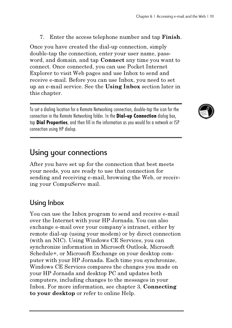 Using your connections, Using inbox | iSimple Handheld PC 680/680e User Manual | Page 117 / 202