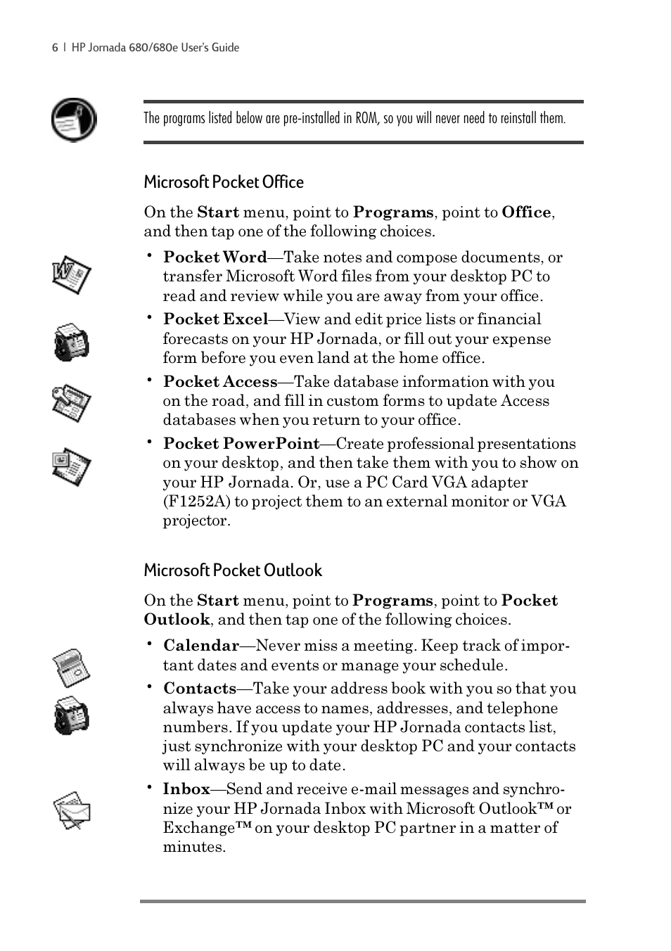 Microsoft pocket office, Microsoft pocket outlook | iSimple Handheld PC 680/680e User Manual | Page 12 / 202