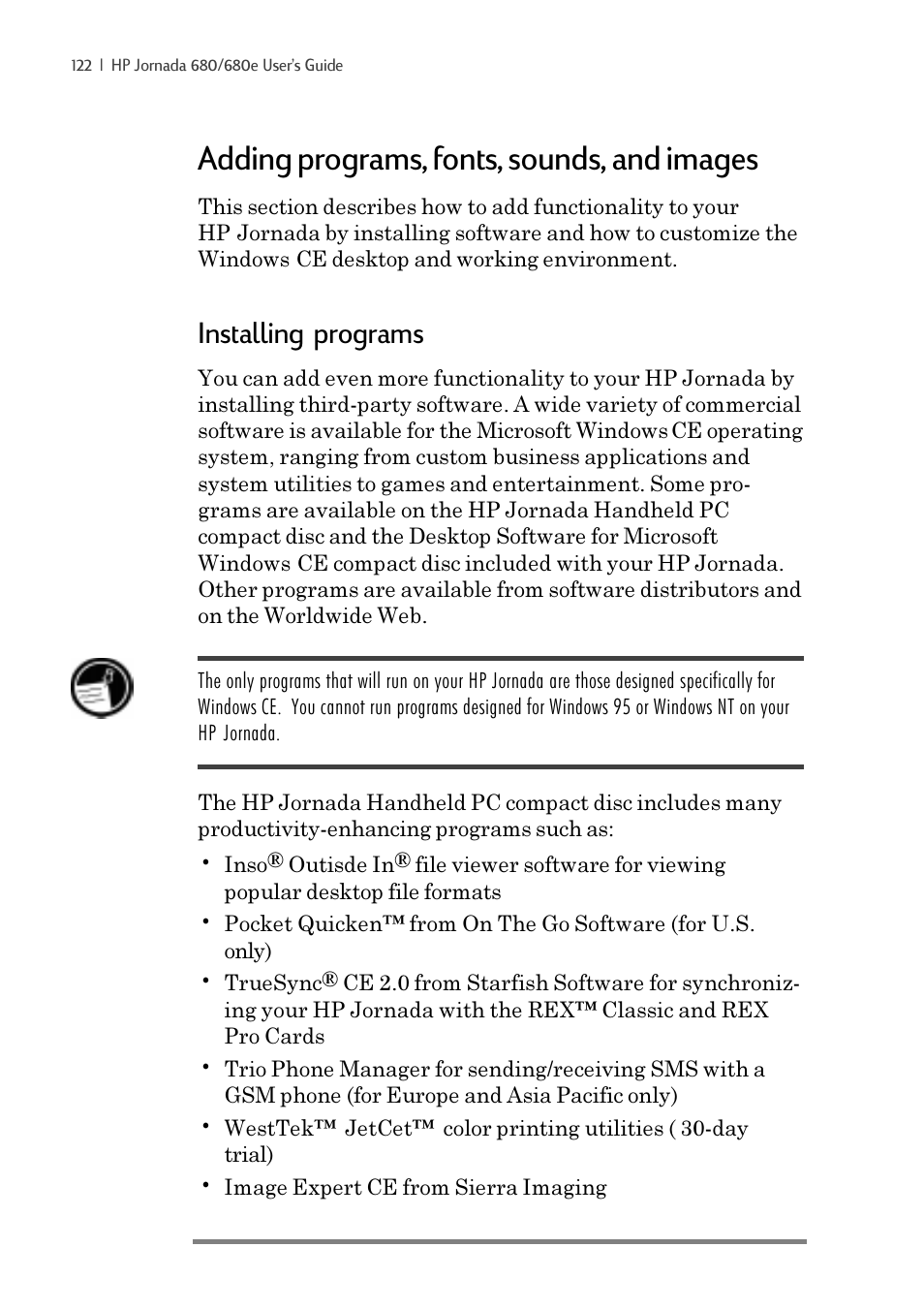 Adding programs, fonts, sounds, and images, Installing programs | iSimple Handheld PC 680/680e User Manual | Page 128 / 202