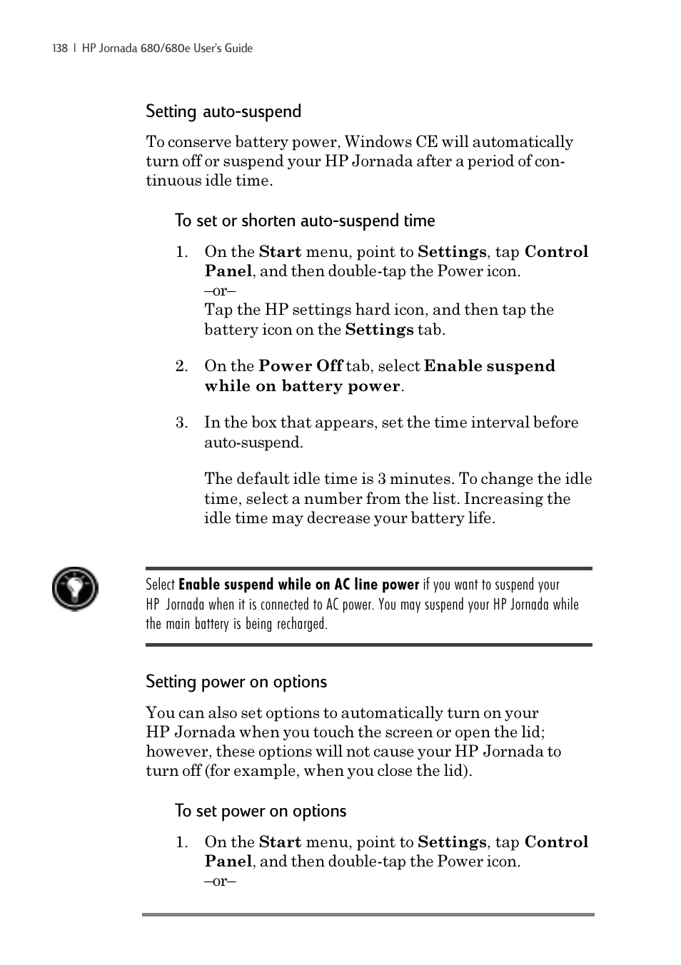 Setting auto-suspend, Setting power on options | iSimple Handheld PC 680/680e User Manual | Page 144 / 202