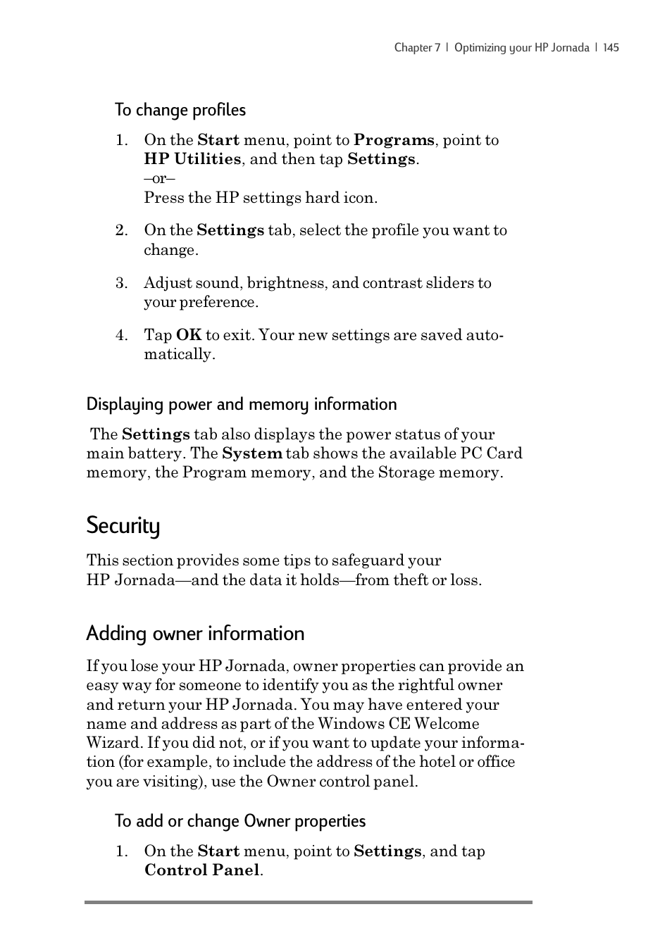 Security, Adding owner information | iSimple Handheld PC 680/680e User Manual | Page 151 / 202