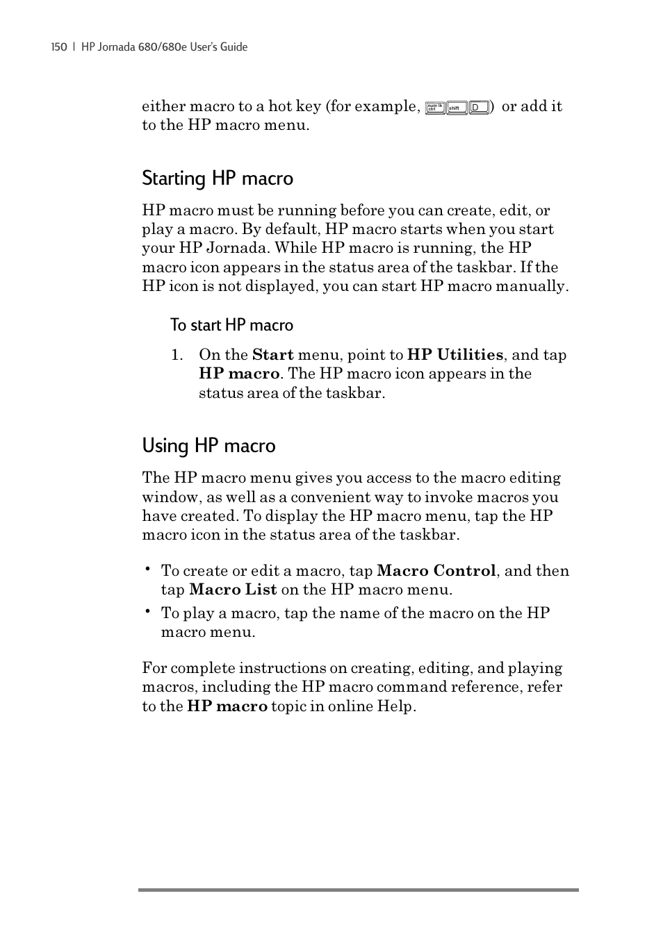Starting hp macro, Using hp macro | iSimple Handheld PC 680/680e User Manual | Page 156 / 202