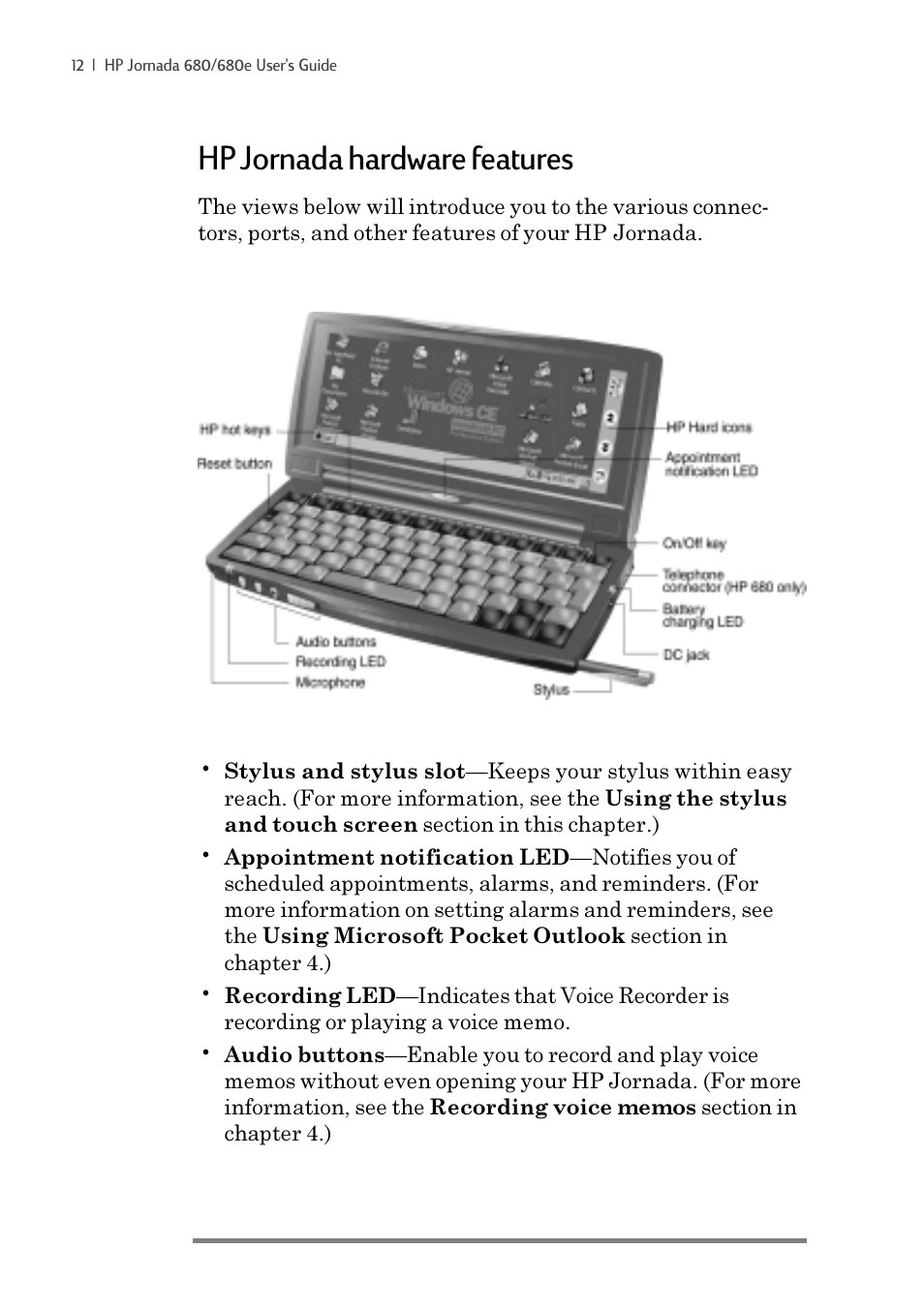 Hp jornada hardware features | iSimple Handheld PC 680/680e User Manual | Page 18 / 202