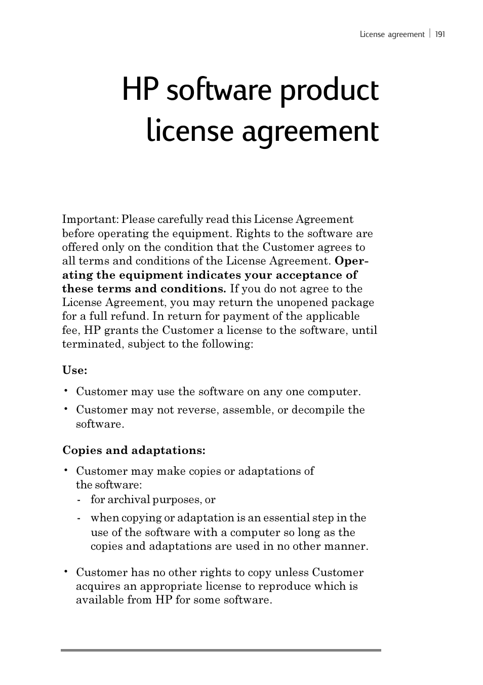 Hp software product license agreement | iSimple Handheld PC 680/680e User Manual | Page 197 / 202