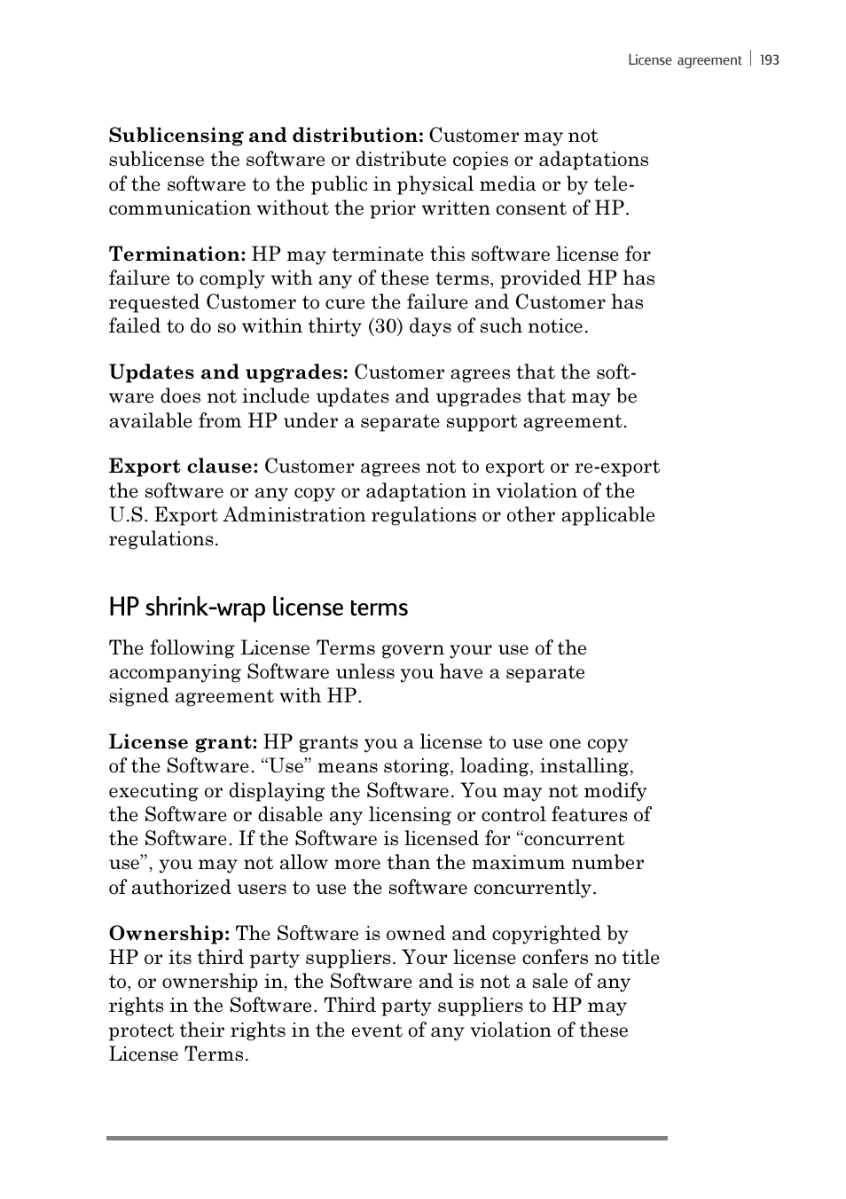 Hp shrink-wrap license terms | iSimple Handheld PC 680/680e User Manual | Page 199 / 202