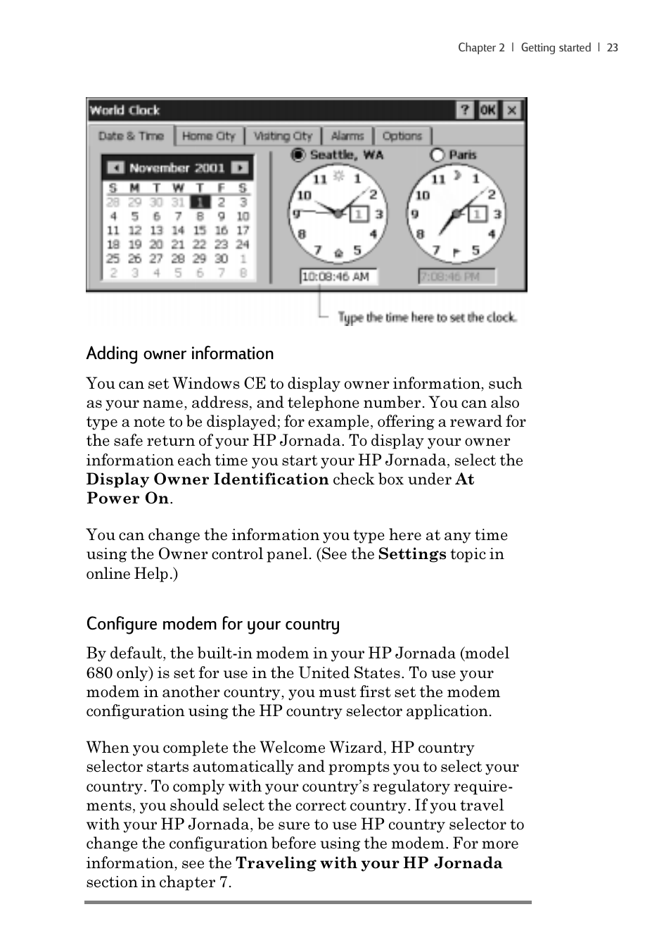 Adding owner information, Configure modem for your country | iSimple Handheld PC 680/680e User Manual | Page 29 / 202