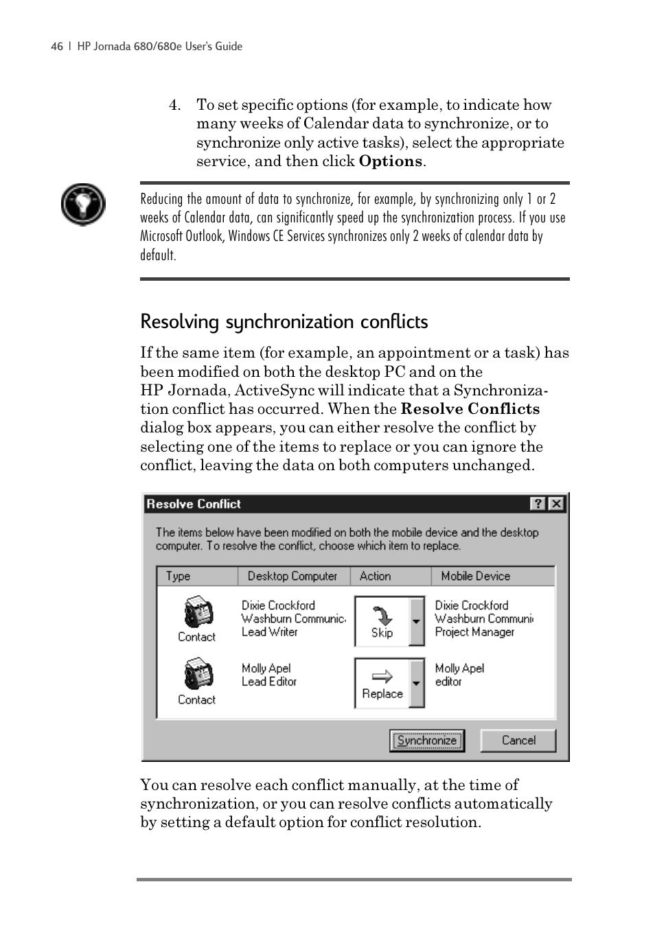 Resolving synchronization conflicts | iSimple Handheld PC 680/680e User Manual | Page 52 / 202