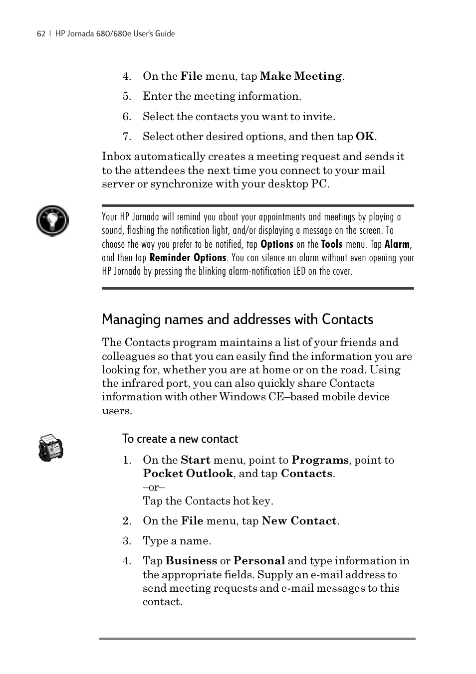 Managing names and addresses with contacts | iSimple Handheld PC 680/680e User Manual | Page 68 / 202