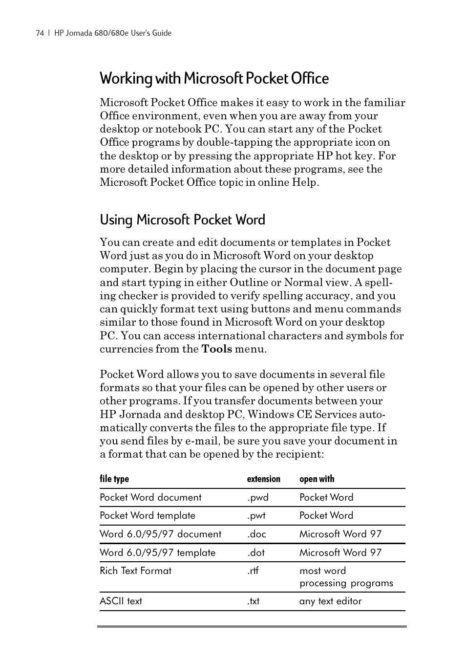 Working with microsoft pocket office, Using microsoft pocket word | iSimple Handheld PC 680/680e User Manual | Page 80 / 202