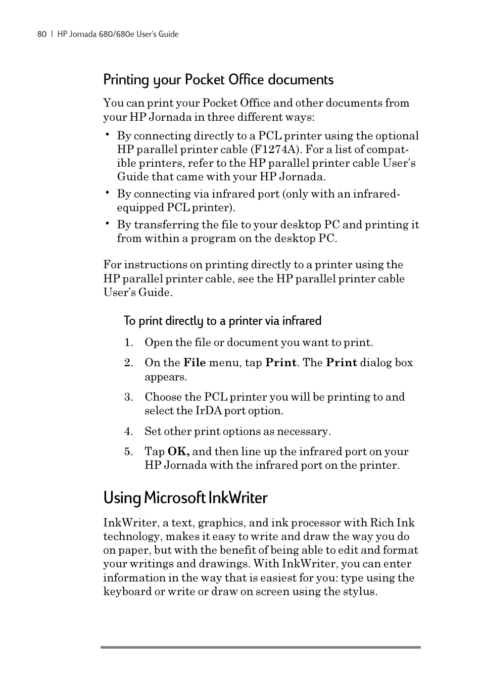 Using microsoft inkwriter, Printing your pocket office documents | iSimple Handheld PC 680/680e User Manual | Page 86 / 202