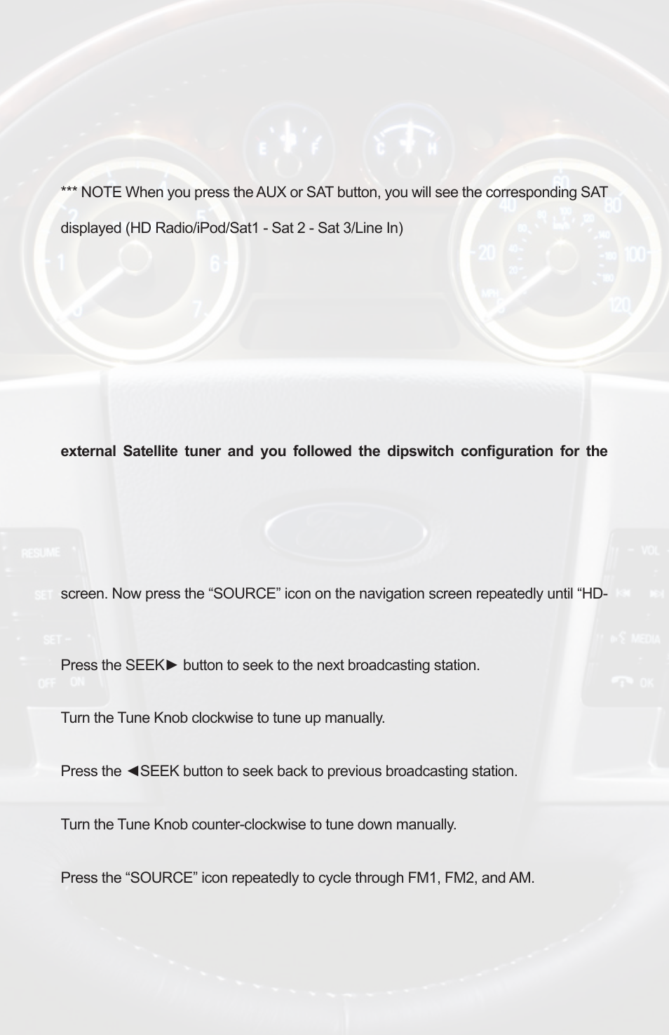 Selecting factory satellite radio (if equipped), Hd radio operation (navigation radios) | iSimple PGHFD1 User Manual | Page 12 / 22