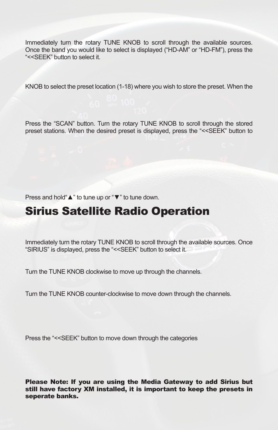 Sirius satellite radio operation | iSimple PGHNI2 User Manual | Page 12 / 42