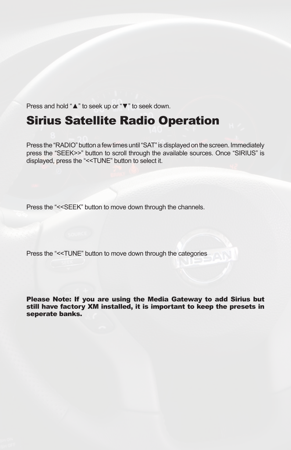 Sirius satellite radio operation | iSimple PGHNI2 User Manual | Page 16 / 42