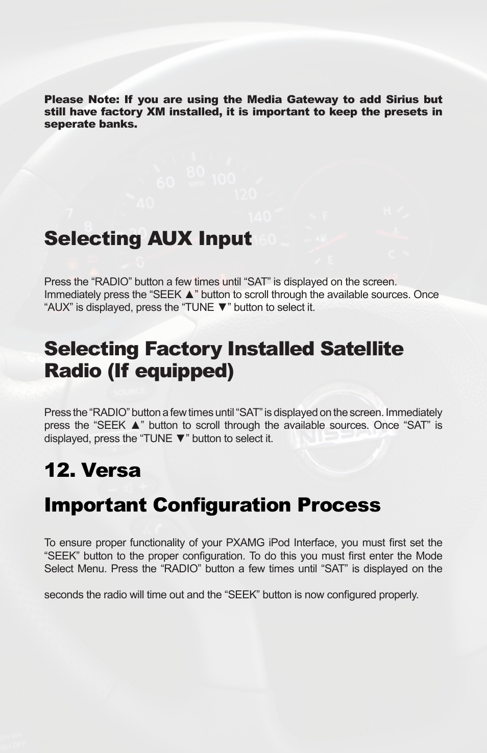 Selecting aux input, Versa important configuration process | iSimple PGHNI2 User Manual | Page 26 / 42