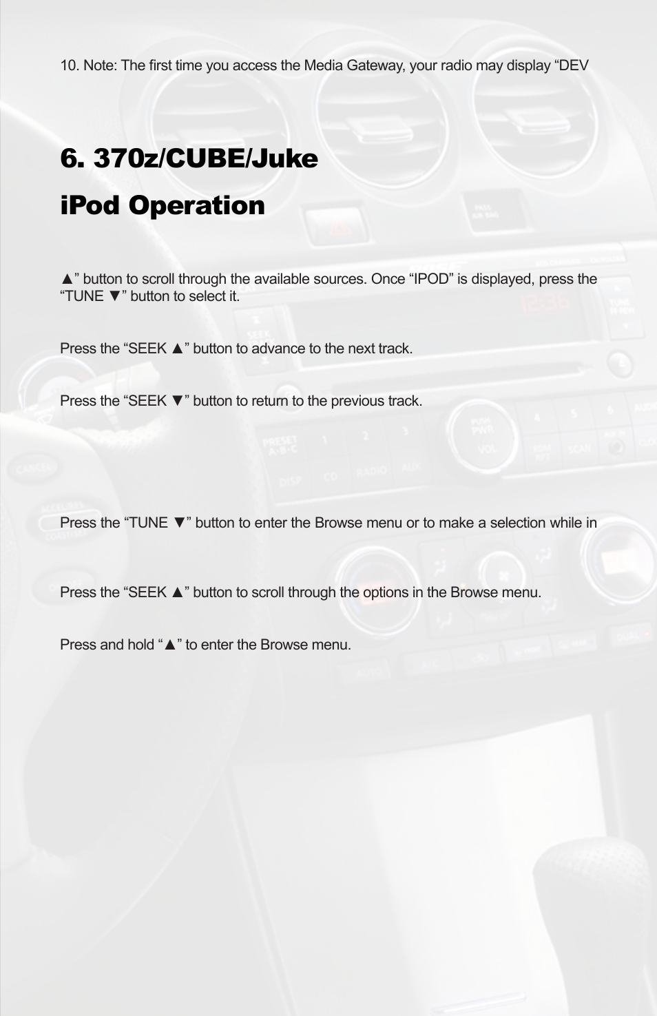 370z/cube/juke ipod operation | iSimple PGHNI2 User Manual | Page 7 / 42