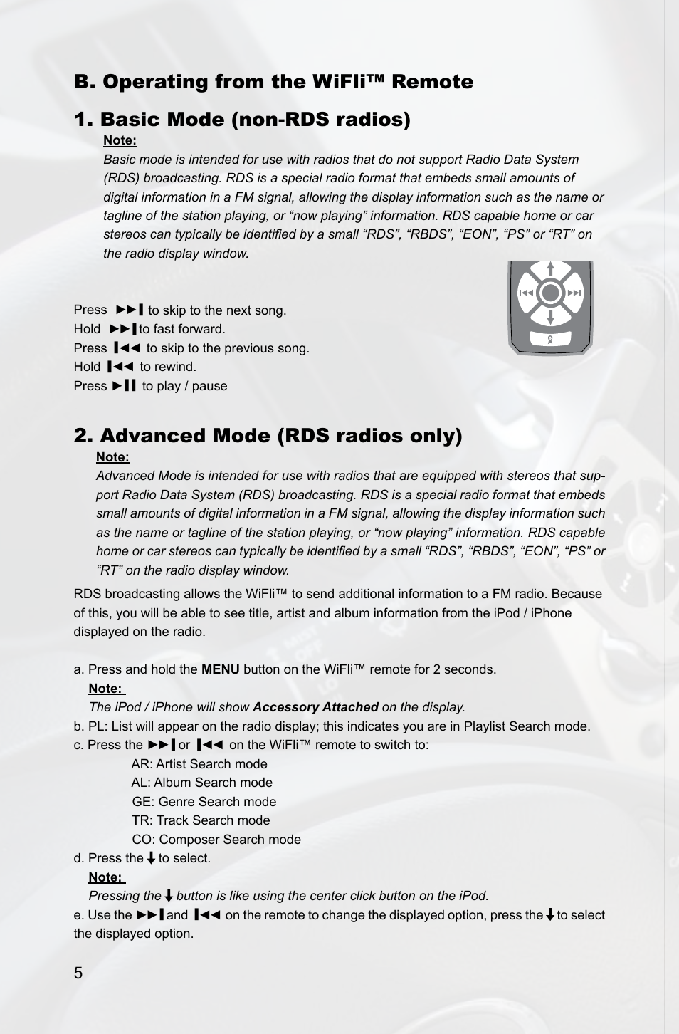 Left right, Advanced mode (rds radios only), Wifli | iSimple IS713 User Manual | Page 8 / 12