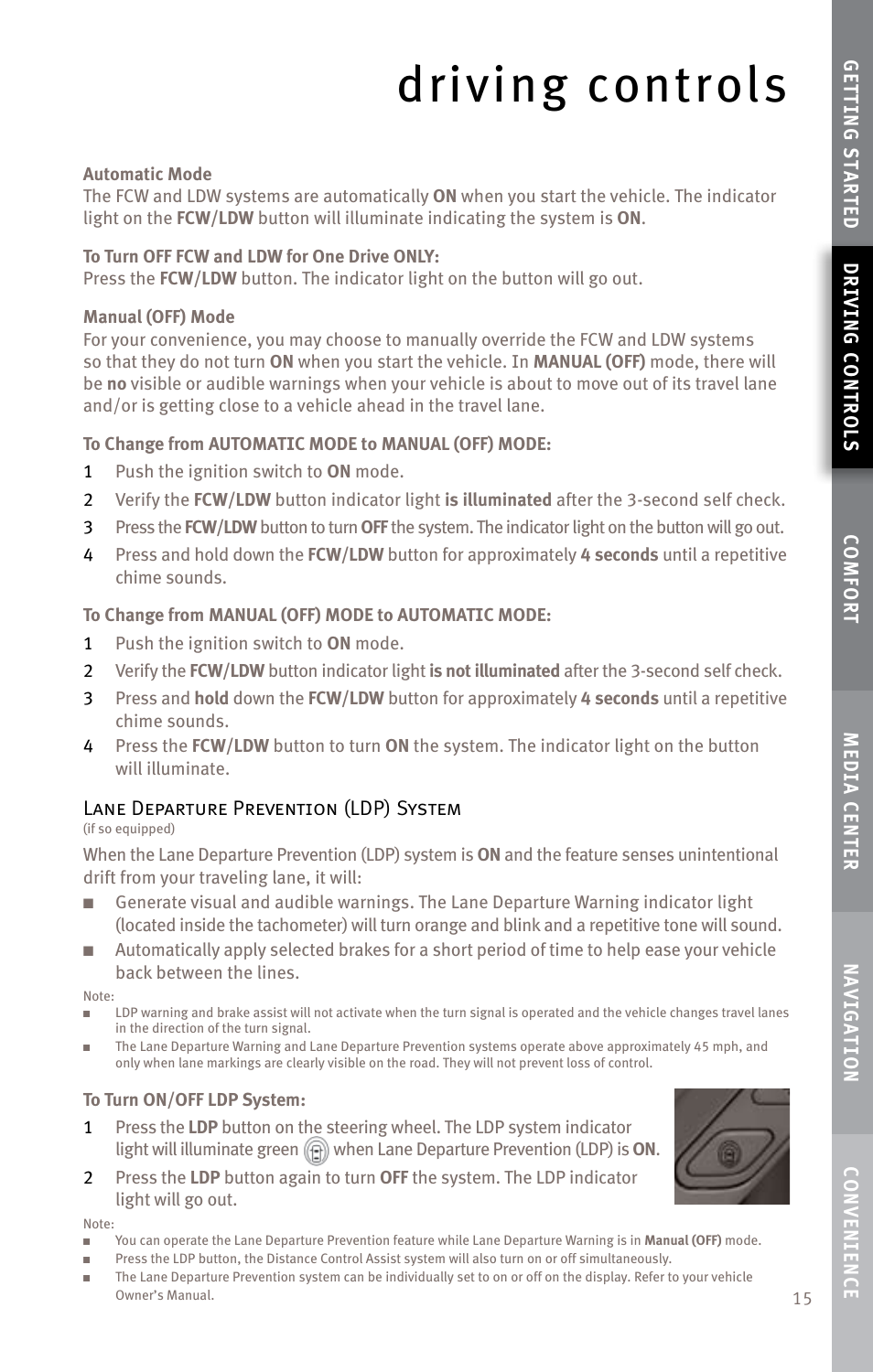 Driving controls, Lane departure prevention (ldp) system | Infiniti EX35 User Manual | Page 17 / 48