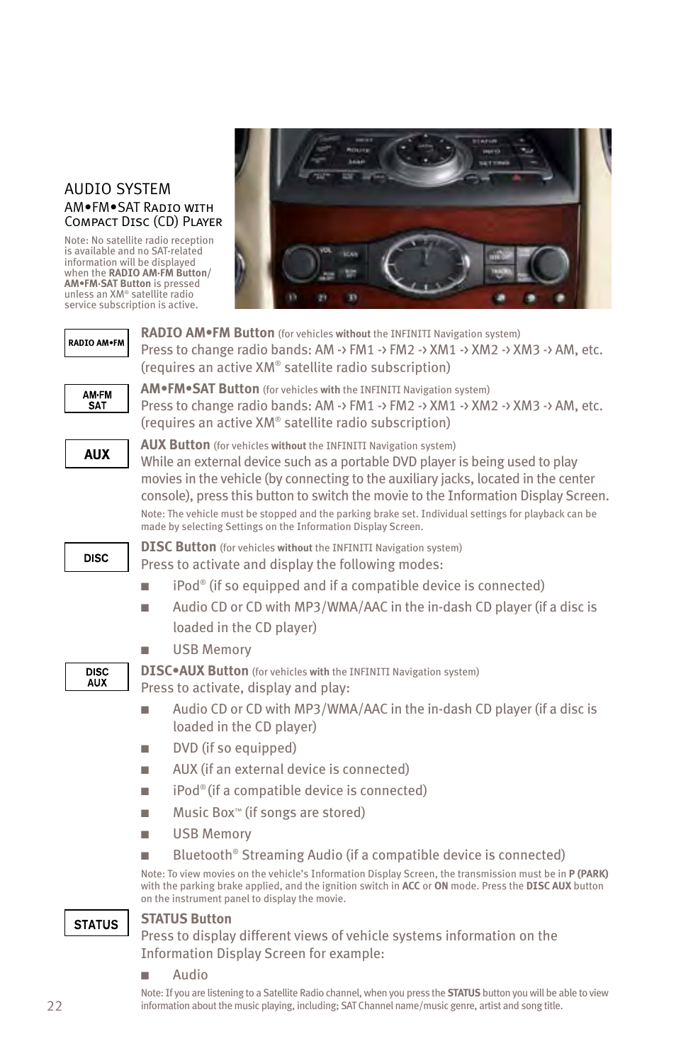 Audio system | Infiniti EX35 User Manual | Page 24 / 48