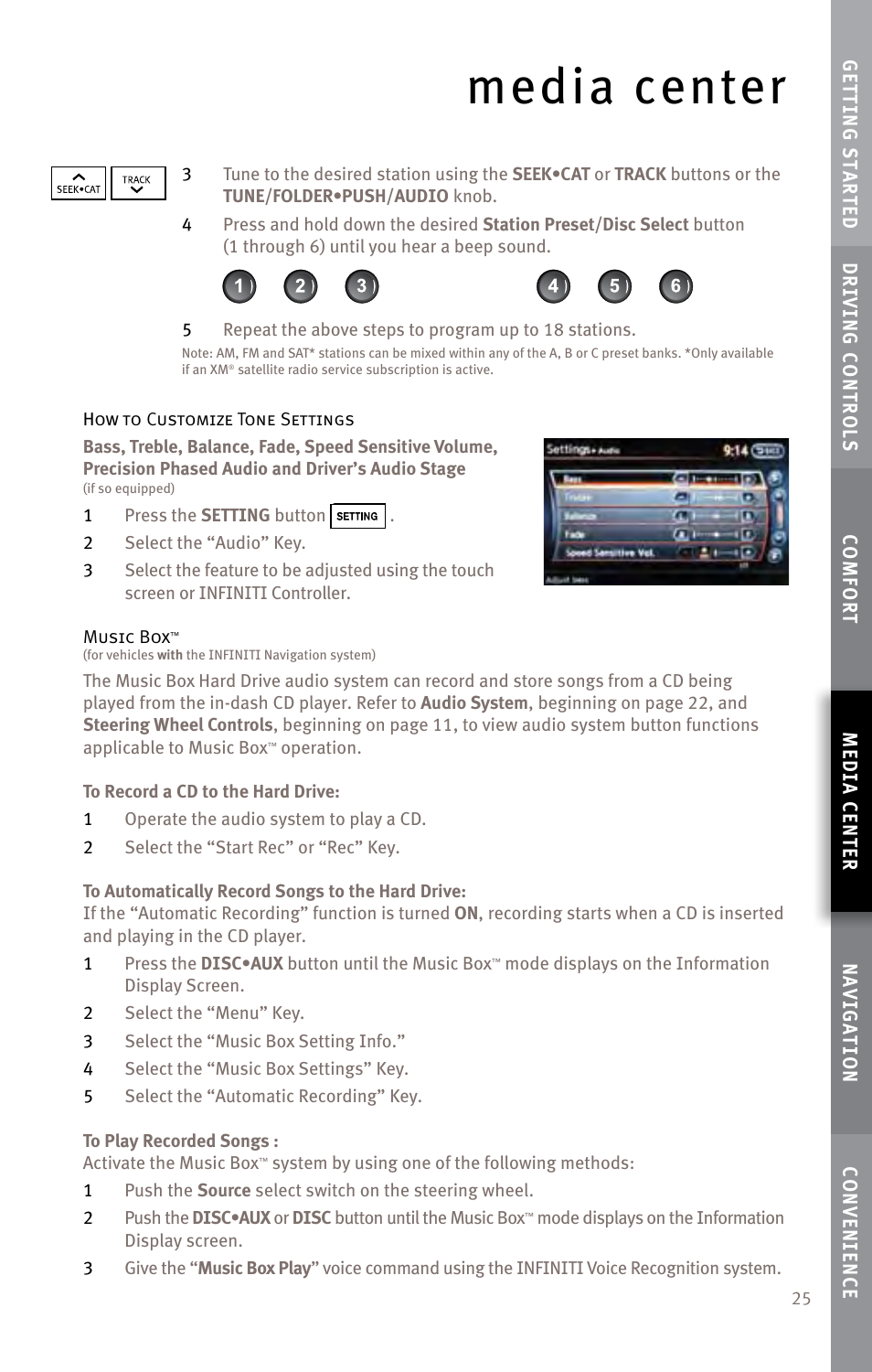 Media center | Infiniti EX35 User Manual | Page 27 / 48