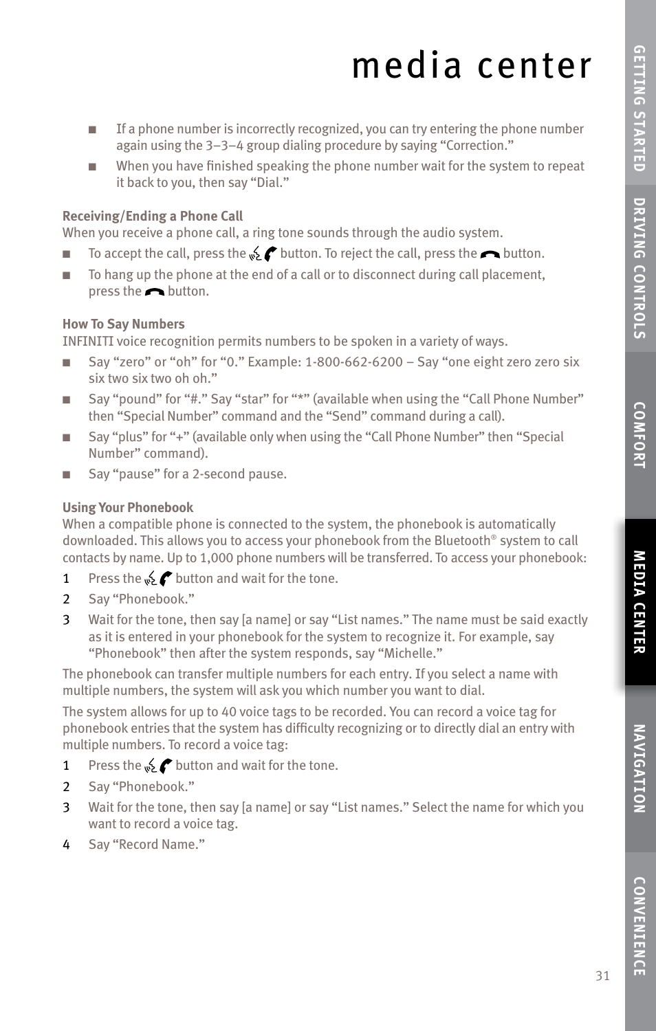 Media center | Infiniti EX35 User Manual | Page 33 / 48