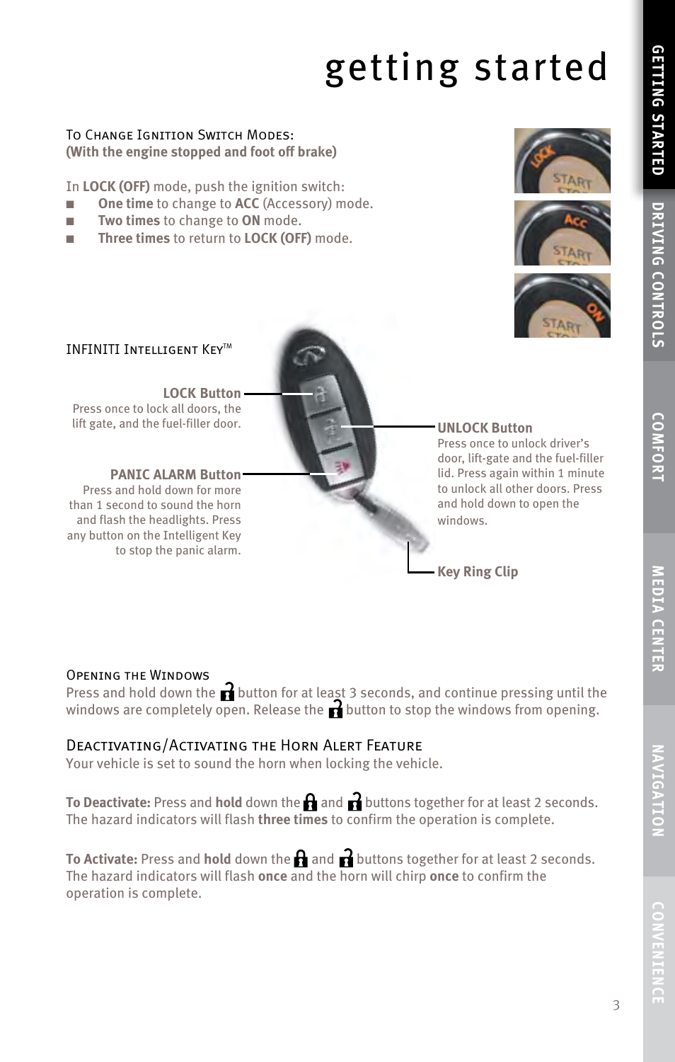 Getting started | Infiniti EX35 User Manual | Page 5 / 48