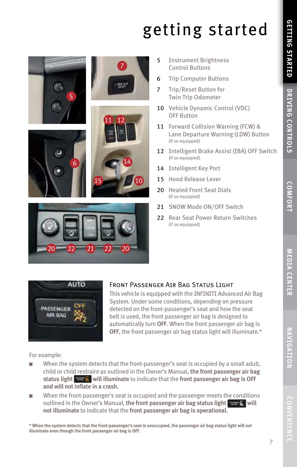 Getting started | Infiniti EX35 User Manual | Page 9 / 48