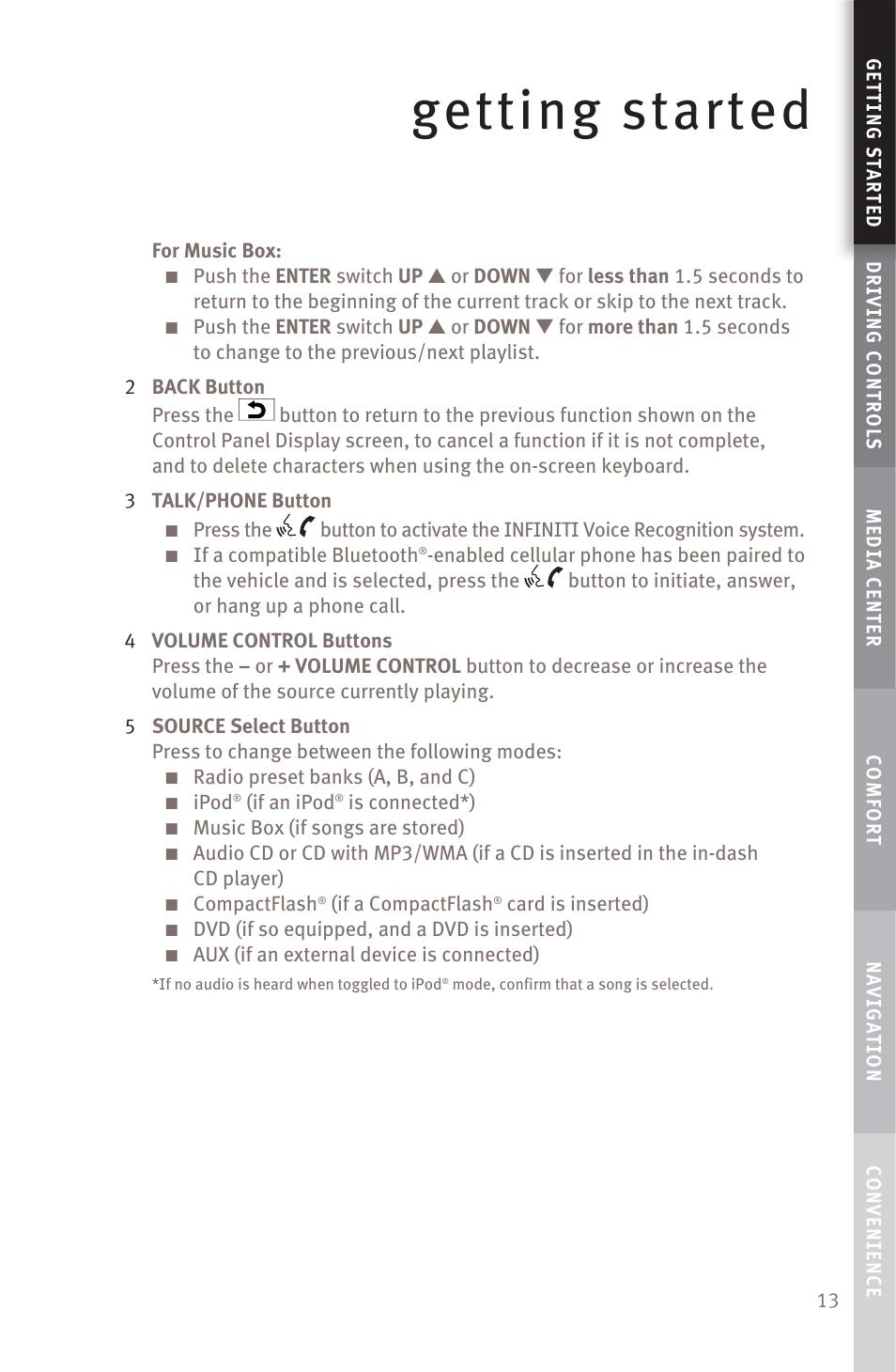 Getting started | Infiniti M45 User Manual | Page 15 / 48