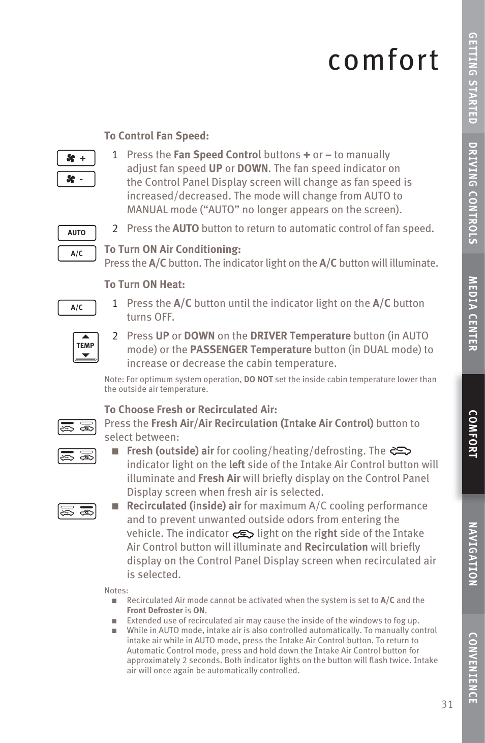 Comfort | Infiniti M45 User Manual | Page 33 / 48