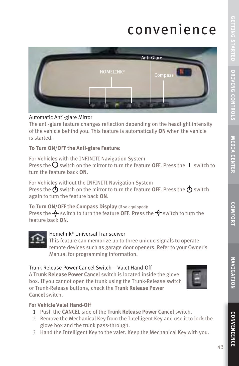Convenience | Infiniti M45 User Manual | Page 45 / 48