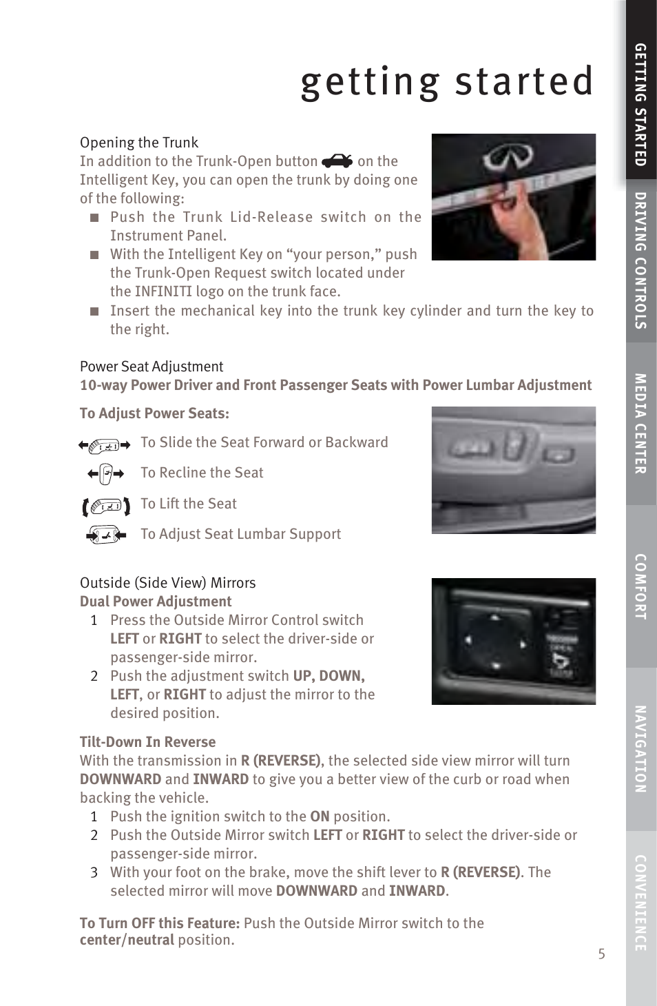 Getting started | Infiniti M45 User Manual | Page 7 / 48