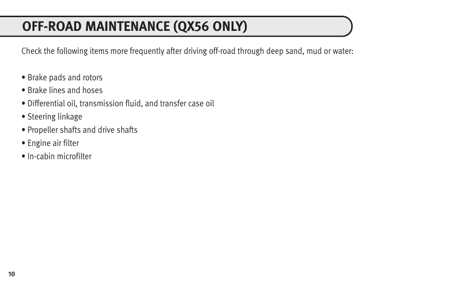 Off-road maintenance (qx56 only) | Infiniti Automobile User Manual | Page 12 / 47