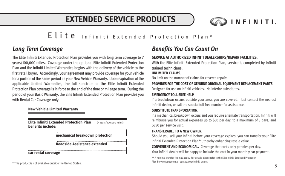 Extended service products, Long term coverage, Benefits you can count on | Infiniti Automobile User Manual | Page 7 / 47