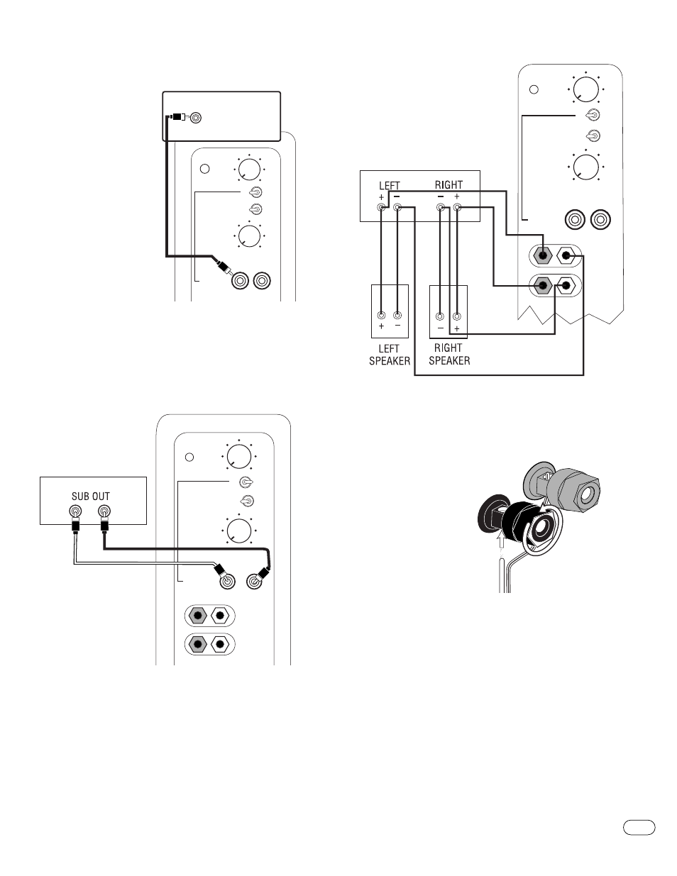 Ystem, Onnections, Ps-10/ps-12 | Set lfe/normal switch to “lfe, Receiver/amplifier front speaker output | Infiniti PS-10 User Manual | Page 5 / 8